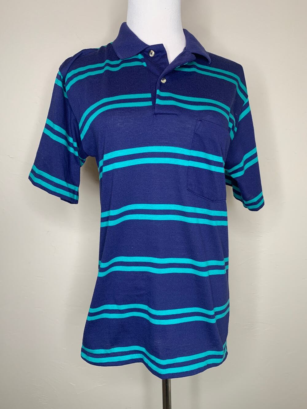 Vintage Navy Blue Green Stripe Polo Sz Small Y2K